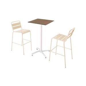 Oviala Business Set van hoge tafel in taupe laminaat en 2 ivoorkleurige hoge stoelen - wit 110577