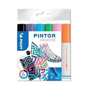 Pilot Pintor Creativ marker, medium, blister van 6 stuks in geassorteerde kleuren - 3131910517436
