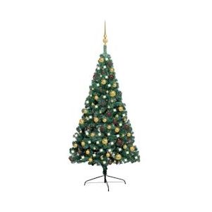 vidaXL Kunstmatige halve kerstboom met groene LED decoraties 120 cm - 3077477