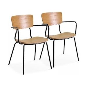 Oviala Business Set van 2 stoelen met houten armleuningen - bruin Massief hout 108253