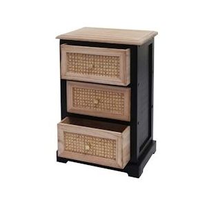 Mendler Ladekast HWC-K87, ladekast kast, hout rotan 63x40x28cm ~ zwart, natuurlijke kleur - zwart Massief hout 97674