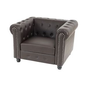 Mendler Luxe fauteuil ligstoel Chesterfield kunstleer ~ ronde poten, bruin - bruin Synthetisch materiaal 31985+31986+31987