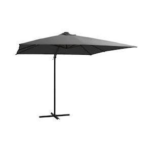 <p>Deze elegante, hangende parasol met LED-verlichting is de perfecte keuze om wat schaduw te creëren en jezelf te beschermen tegen de schadelijke uv-straling van de zon.</p>
<p>Het parasoldoek is gemaakt van uv-beschermend en anti-vervagend polyester, waardoor het je optimale bescherming tegen de zon biedt en gemakkelijk schoon te maken is.</p>
<p>Het beschikt over 24 solar aangedreven LED's die automatisch je buitenruimte verlichten en een gezellige en romantische sfeer creëren als de zon ondergaat.</p>
<p>De parasol wordt geleverd met een stevige kruisvoet die voor stabiliteit zorgt.</p>
<p>Het exclusieve ontwerp van deze parasol stelt je in staat om de parasol te kantelen en 360 graden te draaien.</p>
<p>De sterke stalen paal, samen met de 8 duurzame baleinen, maakt de parasol zeer stabiel en duurzaam.</p>
<p>Onze tuinparasol kan eenvoudig geopend en gesloten worden dankzij het zwengelmechanisme.</p>
<p>Het product is eenvoudig te monteren.</p>
<p>Let op, wij adviseren om het doek te behandelen met een waterdichtmakende spray als hij wordt blootgesteld aan zware regenval.</p>
<ul>
<li>Kleur doek: antraciet</li>
<li>Materiaal: stof (100% polyester) en gepoedercoat staal</li>
<li>Totale afmetingen: 250 x 250 x 247 cm (L x B x H)</li>
<li>Afmetingen kruisvoet: 100 x 100 cm (L x B)</li>
<li>Inclusief 24 LED-lampjes en 1 zonnepaneel</li>
<li>Met luchtventilatie en zwengelsysteem</li>
<li>Kantelbaar en 360 graden draaibaar</li>
<li>Inclusief 8 stalen baleinen</li>
<li>Montage vereist</li>
</ul>