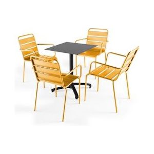 Oviala Business Set van grijze leisteen laminaat terrastafel en 4 gele fauteuils - geel Metaal 108149