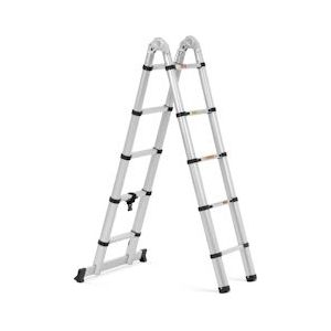 MSW Opvouwbare telescopische ladder - 12 treden - aluminium - hoogte: 0.85 - 1.85/3.80 m - 4062859250728