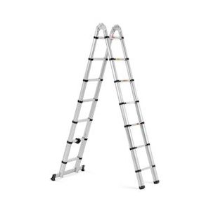 MSW Opvouwbare telescopische ladder - 14 treden - aluminium - hoogte: 0.88 - 2.13/4.40 m - 4062859250797