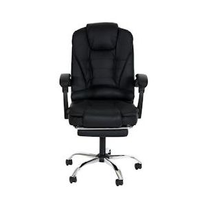 Mendler Bureaustoel HWC-M80, bureaustoel draaistoel directiestoel, uitschuifbare voetsteun kunstleder zilverkleurig onderstel ~ zwart - zwart Synthetisch materiaal 105378