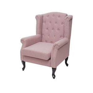Mendler Chesterfield fauteuil, relax club fauteuil wing chair, waterafstotende stof/textiel ~ vintage roze zonder voetenbankje - roze Textiel 75309+75310