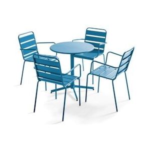 Oviala Business Set Pacific blauwe metalen tuintafel en 4 fauteuils - Oviala - blauw Staal 106017