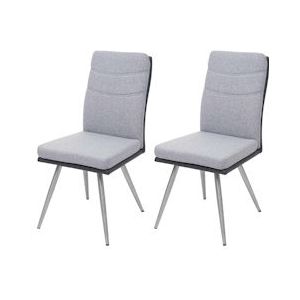 Mendler Set van 2 eetkamerstoelen HWC-G54, keukenstoel stoel, textiel/imitatieleer roestvrij staal geborsteld ~ grijs - grijs Weefsel 71705