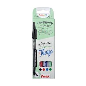 Pentel brushpen Sign Pen Brush Touch, kartonnen etui met 4 stuks: zwart, blauw, rood en groen - 4016284339459