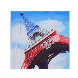 Mendler Olieverfschilderij Eiffeltoren Tricolore, 100% Handgeschilderd Muurschilderij XL, 100x100cm - meerkleurig Weefsel 51269