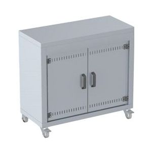 Tafel met kast serie m21 1 plank, deuren en wielen - 1000x450x930 mm - 53A61EN0 Eurast - grijs Roestvrij staal 53A61EN0