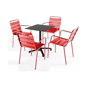 Oviala Business Set van zwart gelamineerde terrastafel en 4 rode armstoelen - rood Metaal 108135