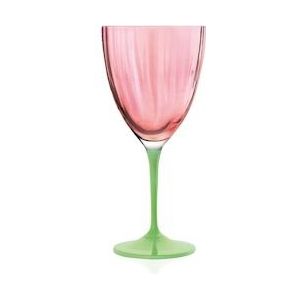 Bohemia set van 6 waterglazen Kate Optical, roze glas met groene voet, 40 cl - 1953640