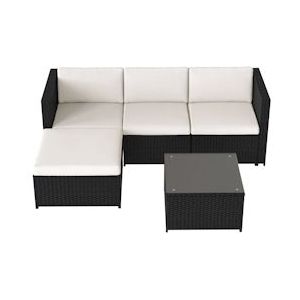 Merax polyrotan loungebankset, lounge tuinmeubelen, bankstel met zit- en rugkussens, loungetafel, zwart - zwart Multi-materiaal 1927412SAA