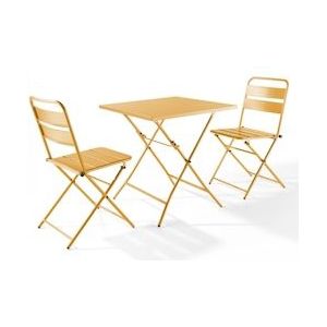 Oviala Business Inklapbare tuintafel en 2 gele stalen stoelen - Oviala - geel Staal 106559