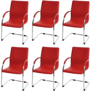 Mendler Set van 6 eetkamerstoelen Samara, vrijdragende keukenstoel fauteuil, staal ~ rood - rood Kunststof 3x46622