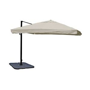 Mendler Zweefparasol HWC-A96, parasol, 3x4m (Ø5m) polyester/aluminium 26kg ~ Flap, crèmegrijs met standaard, draaibaar - beige Textiel 76876+70478+122472
