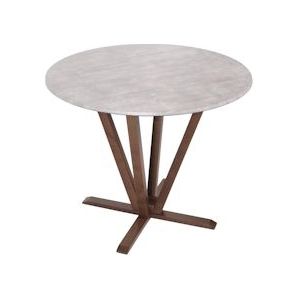 Mendler Bistrotafel HWC-M56, eettafel, massief hout HPL laminaat melamine Ø92cm, betonlook, frame bruin - grijs Massief hout 104656