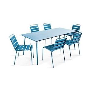 Oviala Business Set Pacific blauwe metalen tuintafel en 6 stoelen - blauw Staal 106034
