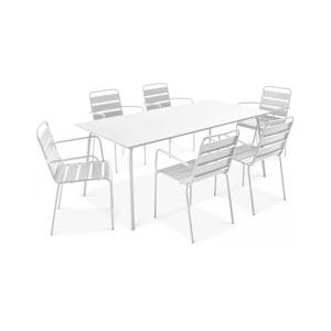 Oviala Business Set van tuintafel en 6 witte metalen fauteuils - Oviala - wit Staal 106030