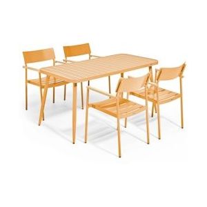 Oviala Business Terrastafel en 4 armstoelen in mosterdgeel aluminium - Oviala - geel Aluminium 108689