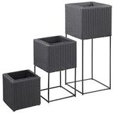 vidaXL Plantenbakken verhoogd 3 st poly rattan zwart - 46942