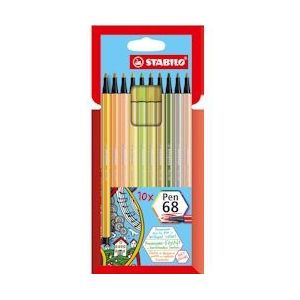 STABILO Pen 68 viltstift, kartonnen etui van 10 stuks in geassorteerde zachte kleuren - EO6810-22