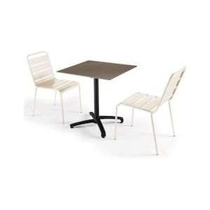 Oviala Business Set van taupe laminaat tuintafel en 2 ivoorkleurige stoelen - Oviala - beige Metaal 110092