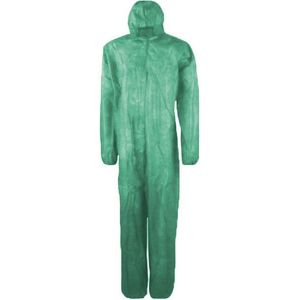 MONOUSO - Wegwerp plastic overall "TST" PP capuchonrits maat XL groen (1 stuk) - XL 8435771411779
