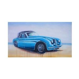 Mendler Olieverfschilderij Vintage Auto, 100% Handgeschilderd Muurschildering XL, 140x80cm - meerkleurig Weefsel 51271