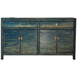 OPIUM OUTLET Meubels Ladekast Kast Sideboard Dressoir 35169-MID blauw Aziatisch Chinees Oosters - blauw Massief hout 35169-MID