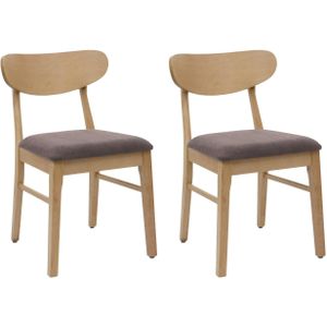 Mendler Set van 2 eetkamerstoelen HWC-M59, keukenstoel Stoel, stof/textiel massief hout ~ lichtgekleurd frame, taupe - beige Massief hout 104700