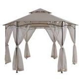 Tarrington House Paviljoen met dubbel dak en zijwand INGRIDA, staal / polyester, 3,9 x 3,1 m, met ventilatie, zeshoekig, zwart / beige - beige Multi-materiaal 4894665593733