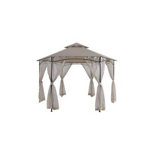 Tarrington House Paviljoen met dubbel dak en zijwand INGRIDA, staal / polyester, 3,9 x 3,1 m, met ventilatie, zeshoekig, zwart / beige - beige Multi-materiaal 4894665593733