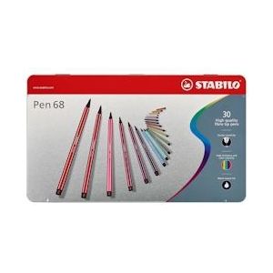 STABILO Pen 68 viltstift, metalen doos van 30 stiften in geassorteerde kleuren - 6830-6