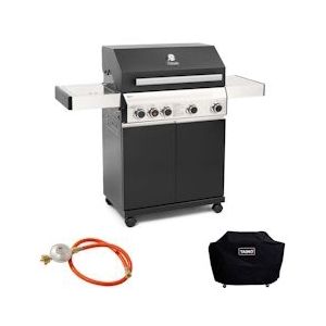 TAINO ZWART 4+1 gasbarbecueset deksel roestvrij staal BBQ Power Zone infrarood keramisch - zwart Roestvrij staal 95544