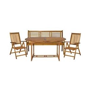 Möbilia 4-delige tuinzitgroep | 1 tafel, 2 stoelen, 1 bank | opvouwbaar en verstelbaar | acaciahout naturel | 31020016 | Serie GARTEN - beige Hout 31020016