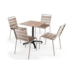 Oviala Business Set van licht eiken gelamineerde terrastafel en 4 taupe stoelen - grijs Metaal 108193