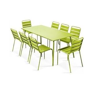 Oviala Business Groene metalen terrastafel en 8 stoelen - Oviala - groen Staal 104671