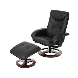 Mendler Relaxfauteuil HWC-C46, TV-fauteuil fauteuil met kruk, kunstleer ~ zwart - zwart Synthetisch materiaal 52657