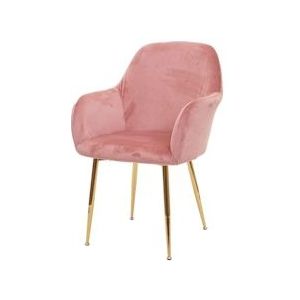Mendler Eetkamerstoel HWC-F18, stoel keukenstoel, retro design ~ fluweel oud roze, gouden poten - roze Textiel 75735