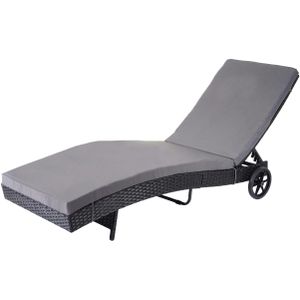 Mendler Ligstoel HWC-D80, tuinstoel Relax ligstoel, poly rotan ~ antraciet, donkergrijze kussens - grijs Kunststof 64457