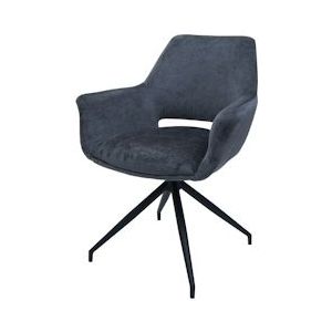 Mendler Eetkamerstoel HWC-M53, keukenstoel gestoffeerde stoel met armleuning, draaibare autostand, metaal stof/textiel ~ donkergrijs - grijs Textiel 104746