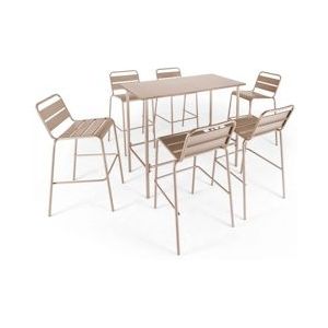 Oviala Business Terrastafel en 6 stoelen in taupe metaal - Oviala - grijs Staal 109258