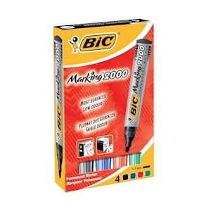 Bic permanent marker 2000, doos met 4 stuks in geassorteerde kleuren - 452043