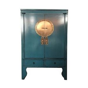 OPIUM OUTLET Meubels Ladekast Kast Sideboard Huwelijkskast A502/STEELBLUE blauw-petrol vintage Aziatisch Chinees Oosters - blauw Massief hout A502/STEELBLUE