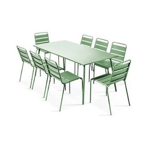 Oviala Business Terrastafel en 8 stoelen in cactusgroen metaal - Oviala - groen Staal 106041