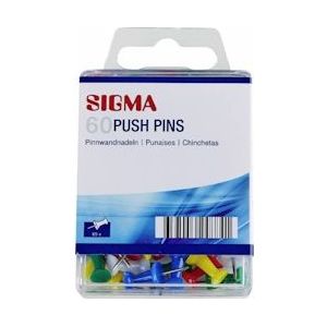 SIGMA Punaises NN33, Kunststof / Metaal, Ø 9 mm, gekleurd, 60 stuks - meerkleurig Multi-materiaal 747681